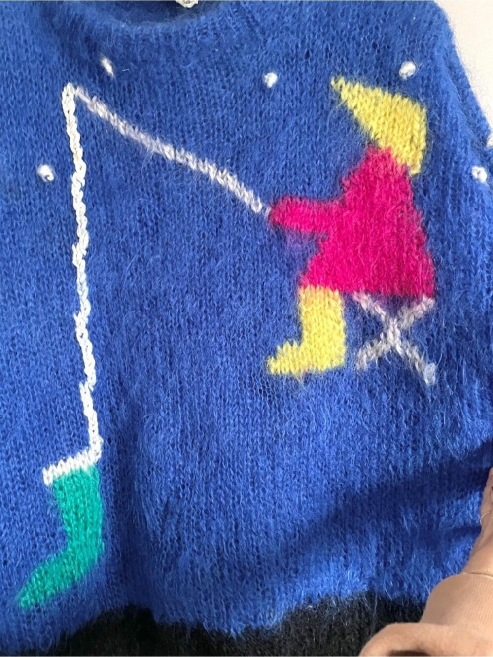 Vintage Handknit Blue Fishing Mohair Wool Sweater - Large 🇬🇧 - Picture 4 of 10